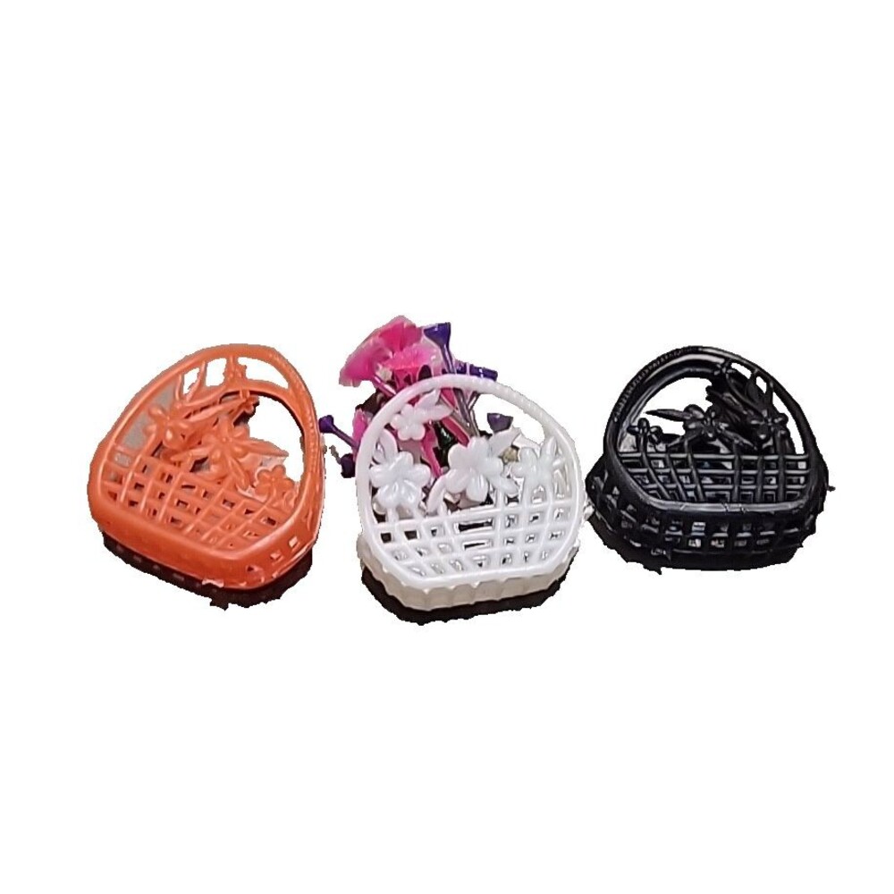 Barbie Clone Plastic Circle Handbag lot Black White Orange Wicker Look 3 pcs